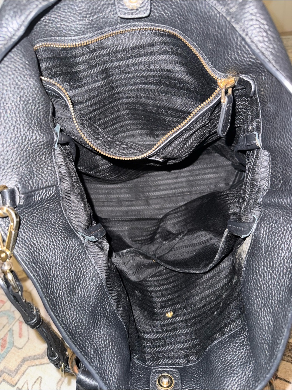 Prada Black Pebbled Leather Tote with Gold Hardware - Picture 5 of 6